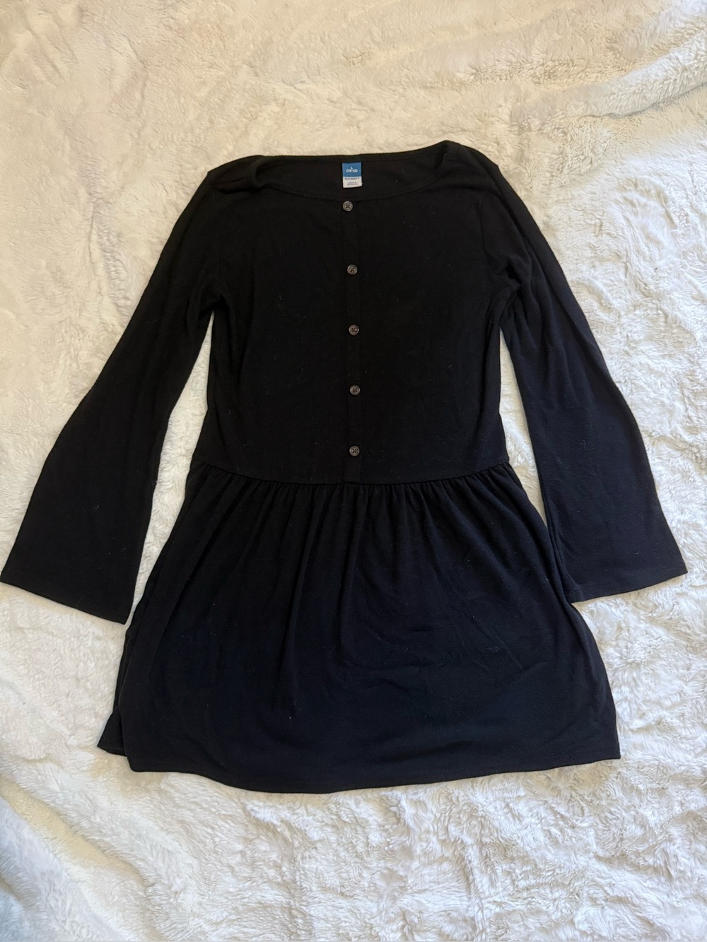 Old Navy Kids Black Button-Front Long Sleeve Knit Dress